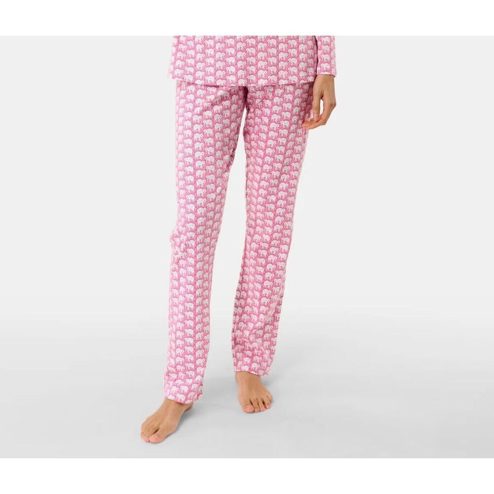 Roller Rabbit Hathi Pajama Pants Pink Elephant Pima Cotton Size Small EUC Lounge